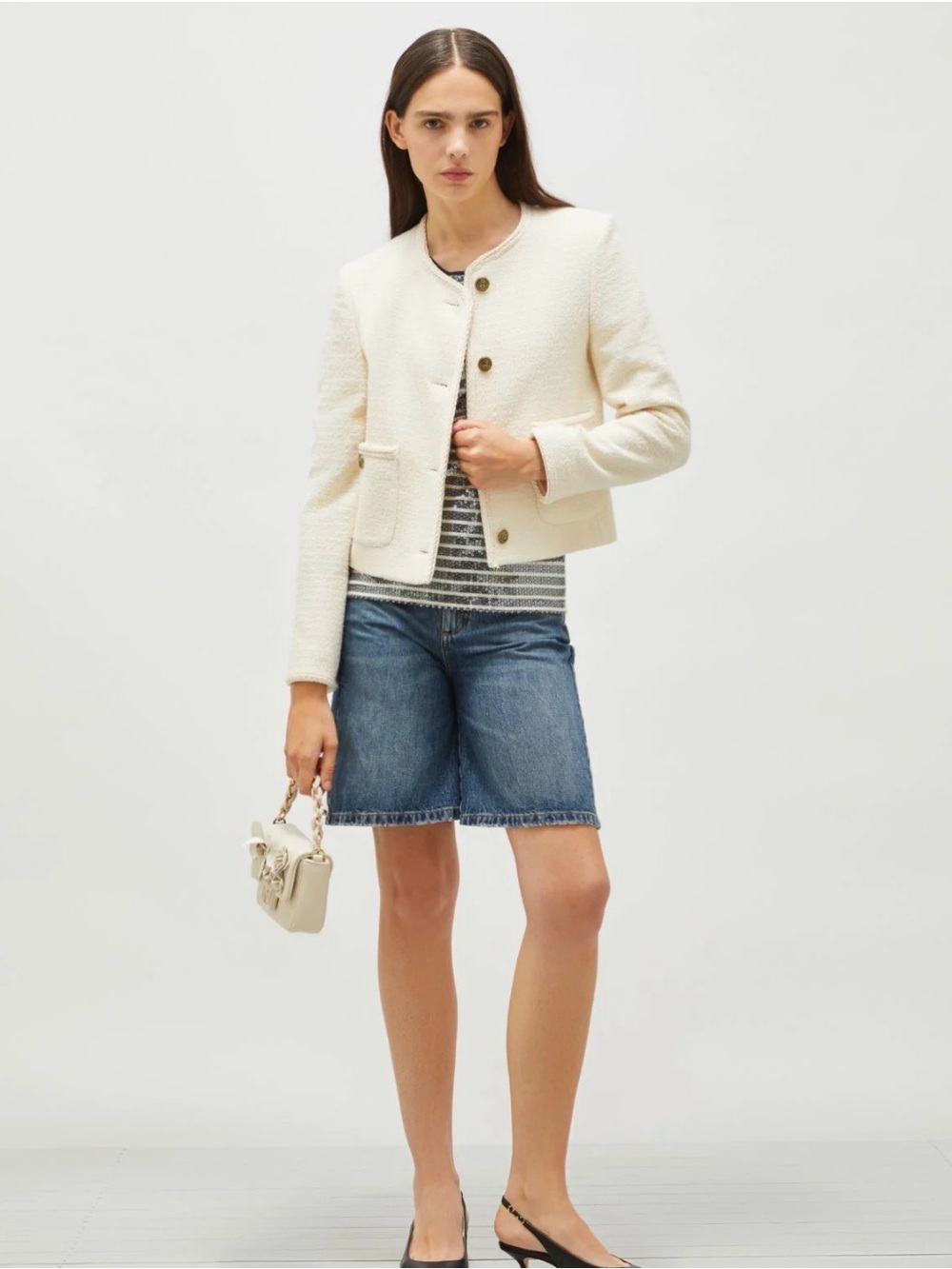 MARELLA Cream Textured Tweed Cropped Jacket